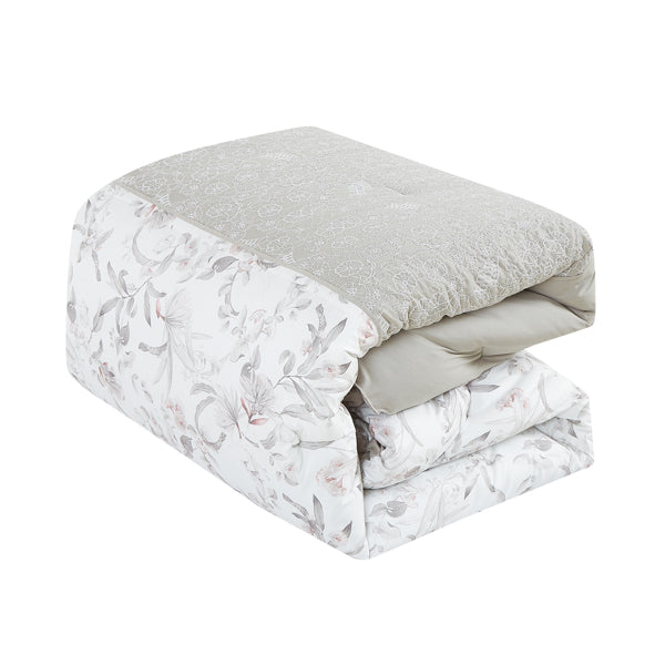 7 PCS Botanical Leaves Printed Comforter Set Embroidered Bed in a Bag King
