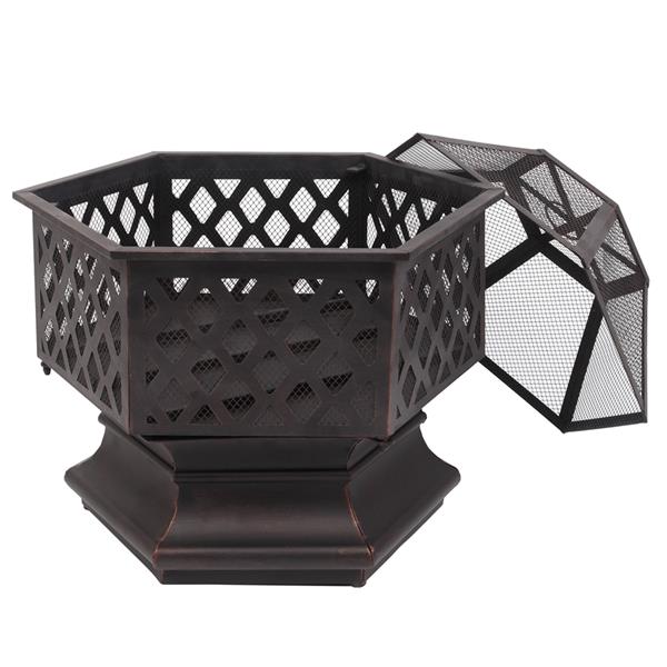22" Hexagonal Shaped Iron Brazier Wood Burning Fire Pit
