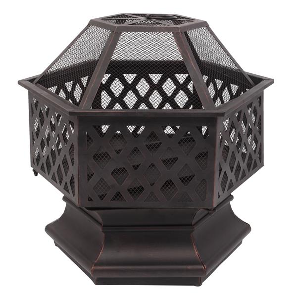 22" Hexagonal Shaped Iron Brazier Wood Burning Fire Pit