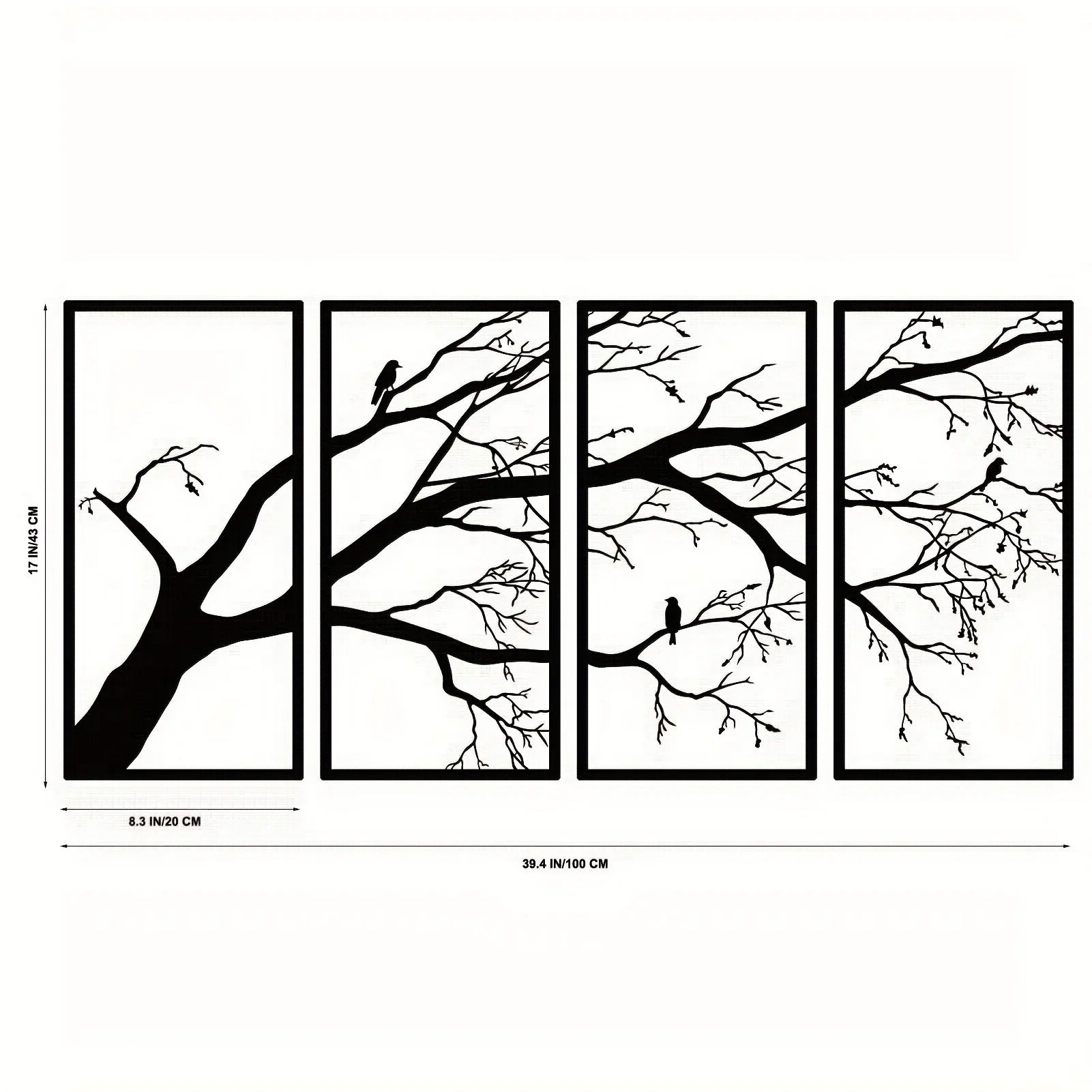 Iron Bare Branch & Bird 4-Panel Wall Art
