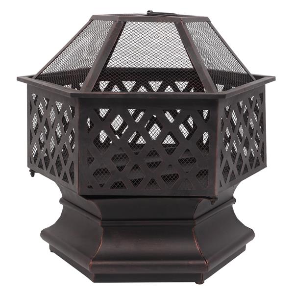 22" Hexagonal Shaped Iron Brazier Wood Burning Fire Pit