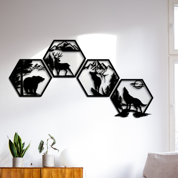 Iron Hexagon Forest Animal Wall Art Set