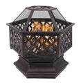 22" Hexagonal Shaped Iron Brazier Wood Burning Fire Pit