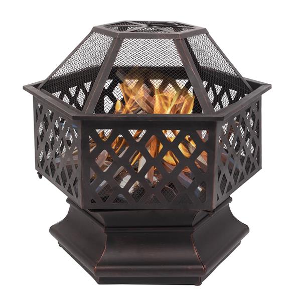 22" Hexagonal Shaped Iron Brazier Wood Burning Fire Pit