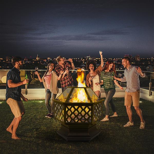 22" Hexagonal Shaped Iron Brazier Wood Burning Fire Pit