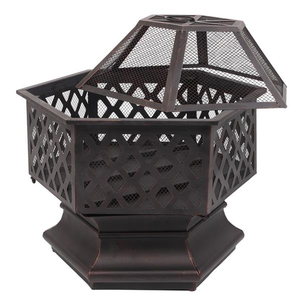 22" Hexagonal Shaped Iron Brazier Wood Burning Fire Pit