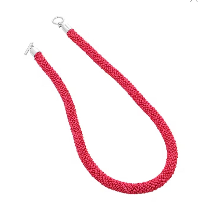 Hot Pink Seed Bead Necklace