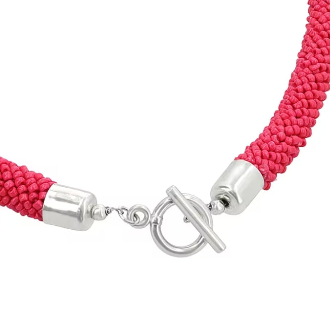Hot Pink Seed Bead Necklace