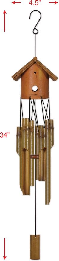 34" Bamboo Hut Wind Chime Garden Decor