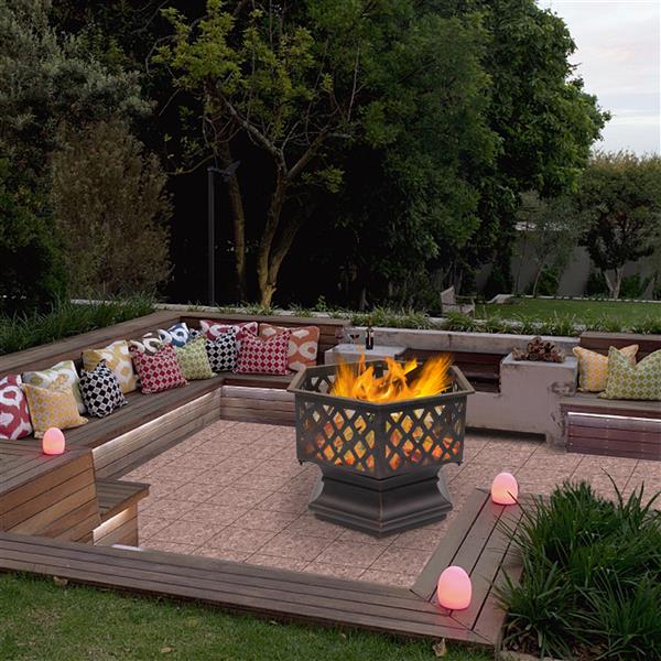 22" Hexagonal Shaped Iron Brazier Wood Burning Fire Pit
