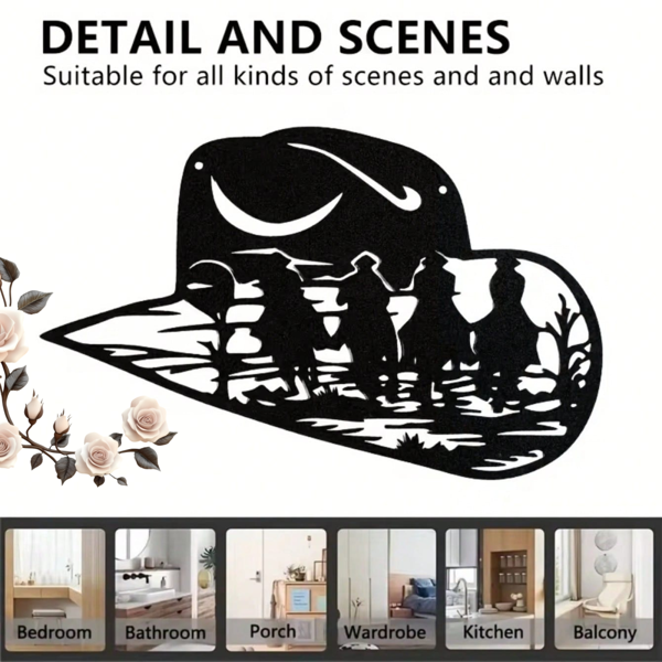 Iron Western Cowboy Hat Silhouette Wall Art