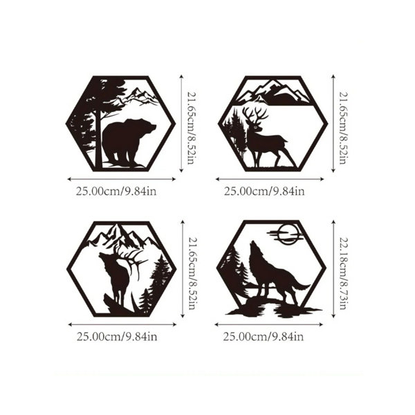 Iron Hexagon Forest Animal Wall Art Set