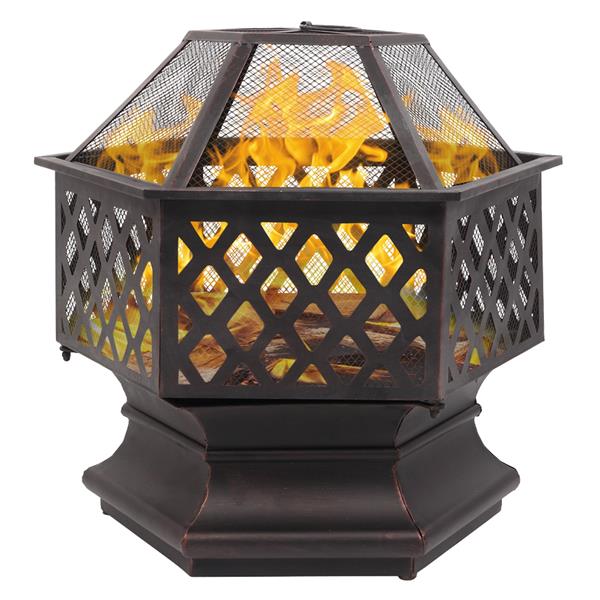 22" Hexagonal Shaped Iron Brazier Wood Burning Fire Pit