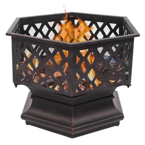 22" Hexagonal Shaped Iron Brazier Wood Burning Fire Pit