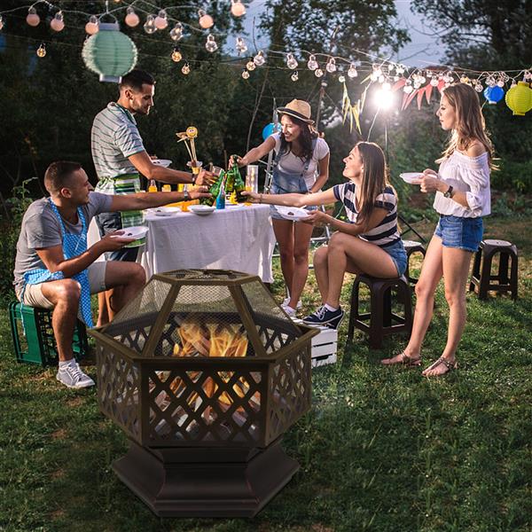 22" Hexagonal Shaped Iron Brazier Wood Burning Fire Pit